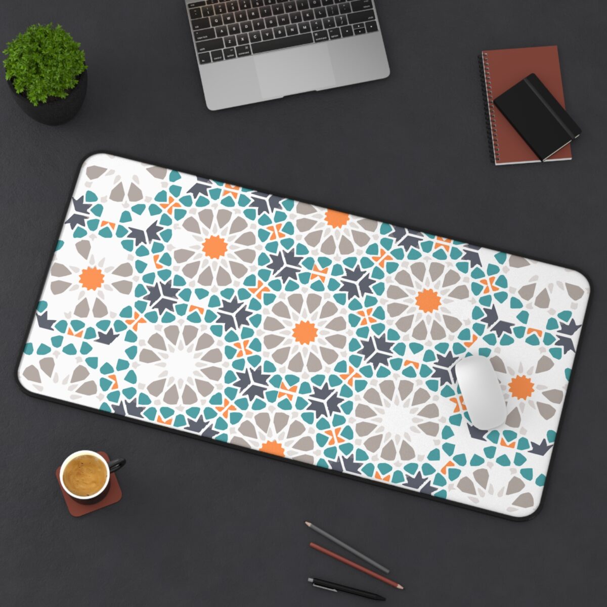 Geometric tile design desk mat